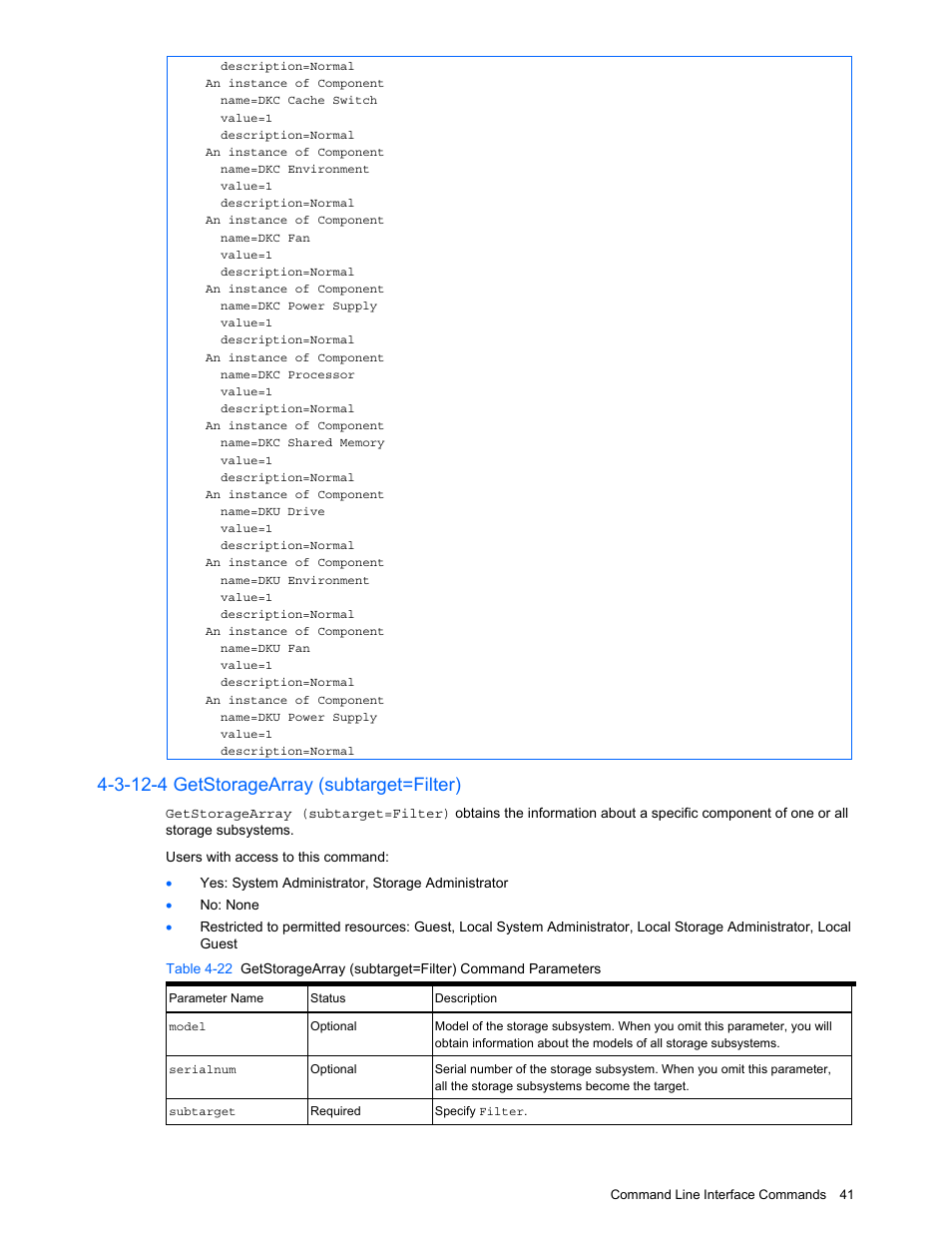 3-12-4 getstoragearray (subtarget=filter) | HP StorageWorks XP10000 Disk Array User Manual | Page 41 / 118