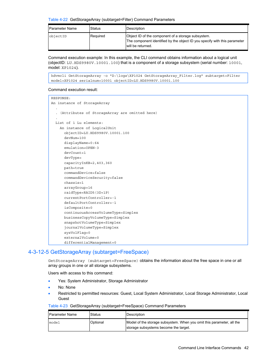 3-12-5 getstoragearray (subtarget=freespace) | HP StorageWorks XP10000 Disk Array User Manual | Page 42 / 118