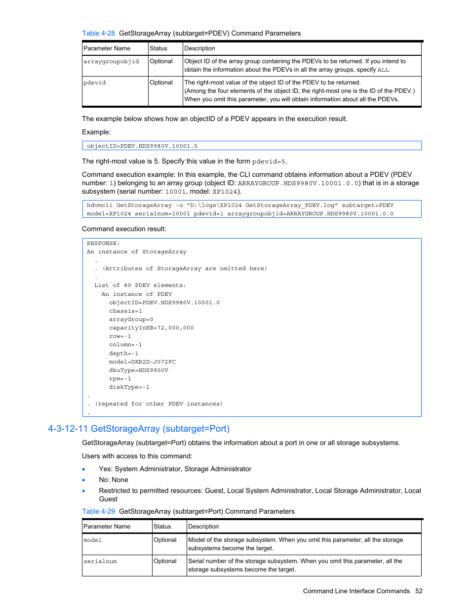 3-12-11 getstoragearray (subtarget=port) | HP StorageWorks XP10000 Disk Array User Manual | Page 52 / 118