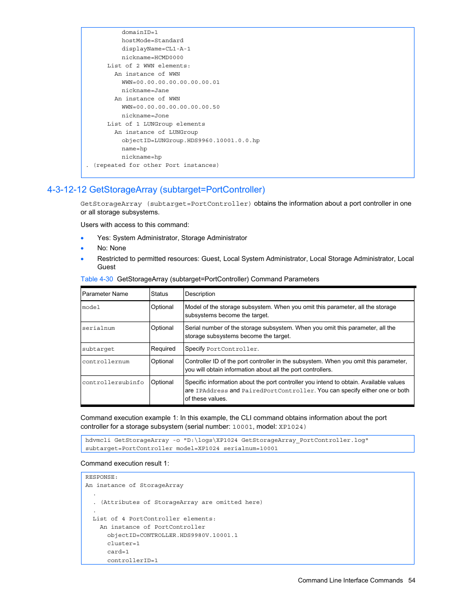 3-12-12 getstoragearray (subtarget=portcontroller) | HP StorageWorks XP10000 Disk Array User Manual | Page 54 / 118