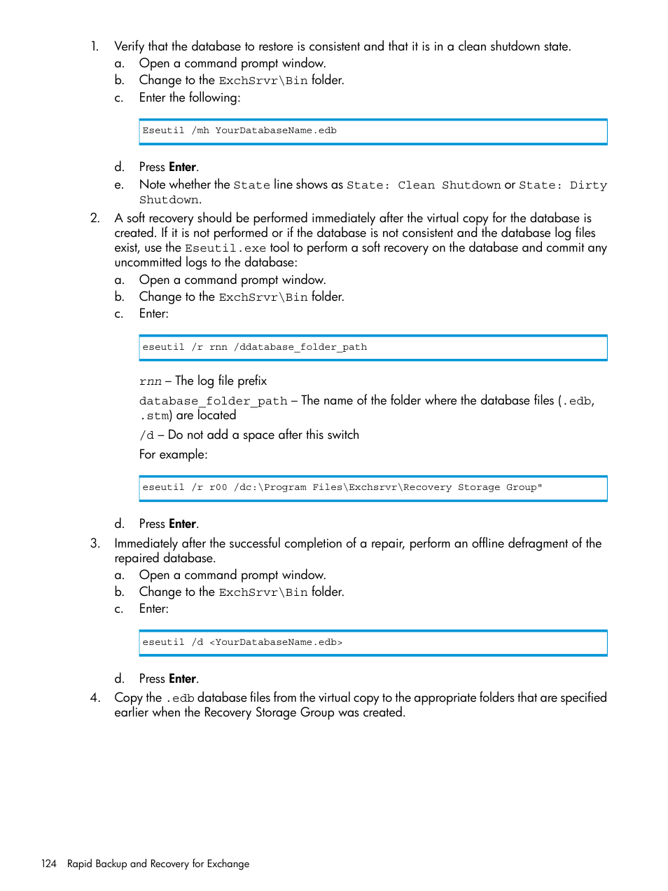 HP 3PAR Application Software Suite for Microsoft Exchange User Manual | Page 124 / 168