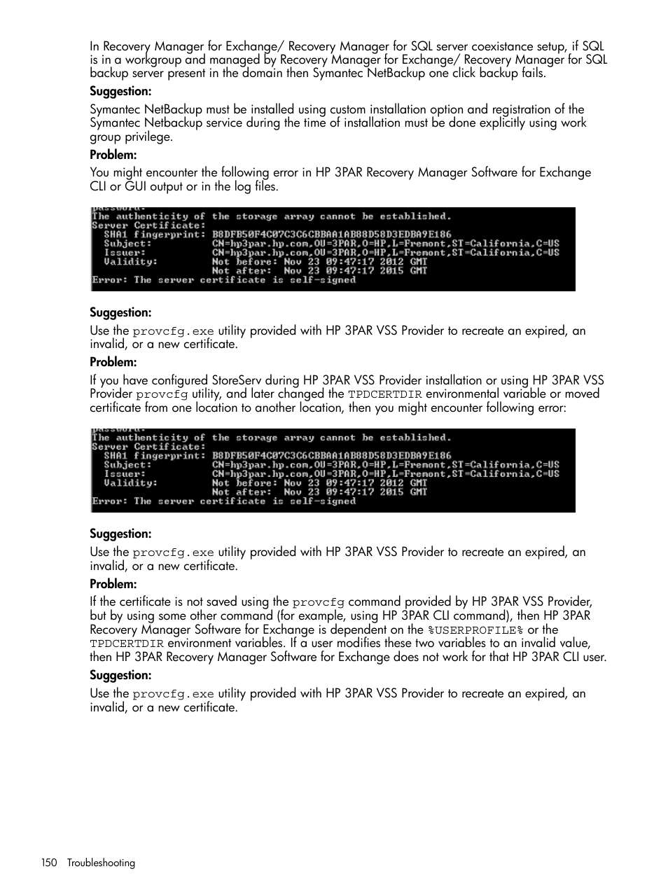 HP 3PAR Application Software Suite for Microsoft Exchange User Manual | Page 150 / 168