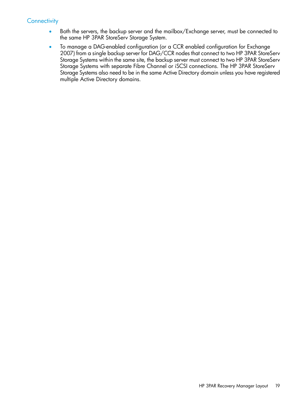 Connectivity | HP 3PAR Application Software Suite for Microsoft Exchange User Manual | Page 19 / 168