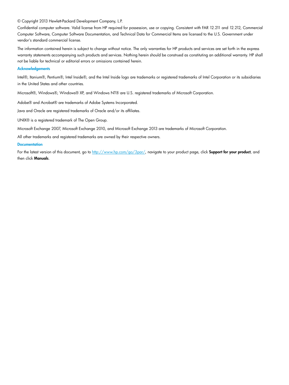 HP 3PAR Application Software Suite for Microsoft Exchange User Manual | Page 2 / 168