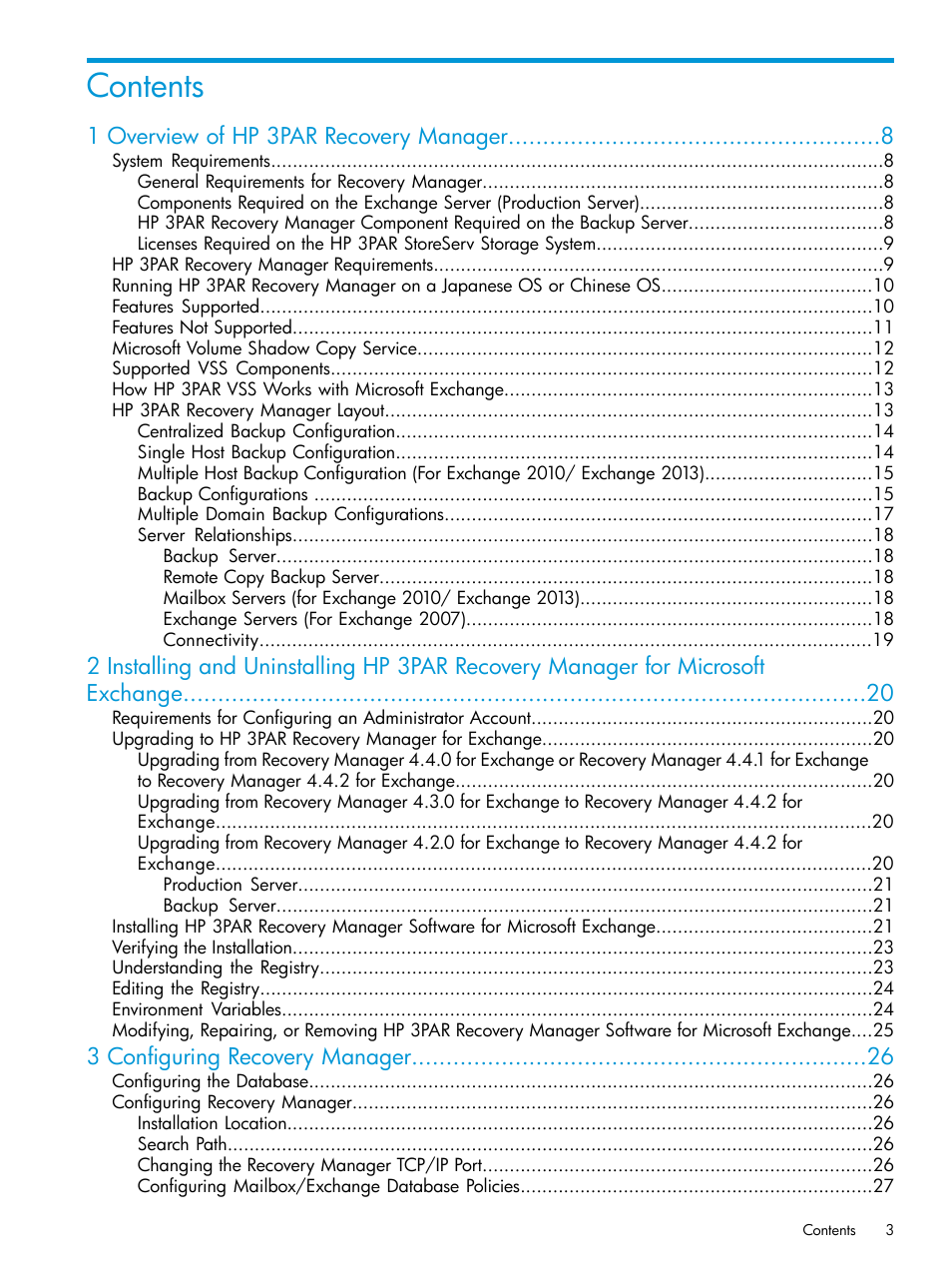 HP 3PAR Application Software Suite for Microsoft Exchange User Manual | Page 3 / 168