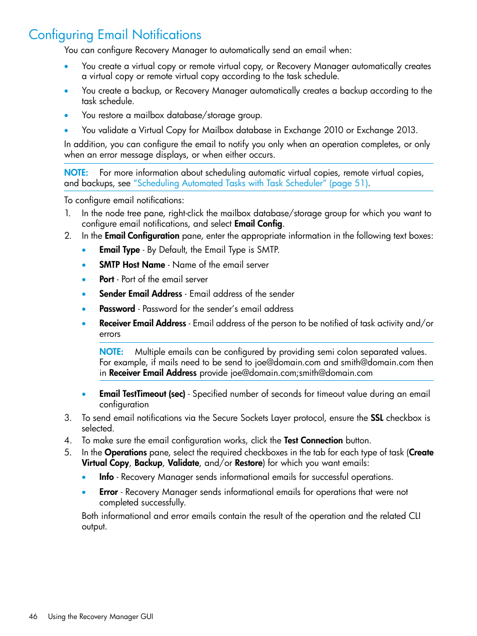 Configuring email notifications | HP 3PAR Application Software Suite for Microsoft Exchange User Manual | Page 46 / 168