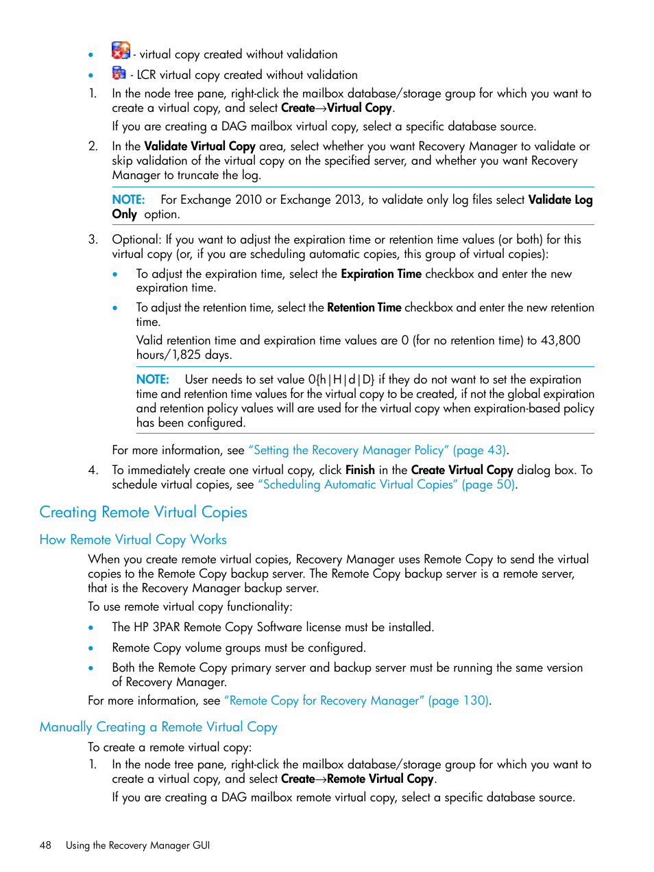 Creating remote virtual copies, How remote virtual copy works, Manually creating a remote virtual copy | HP 3PAR Application Software Suite for Microsoft Exchange User Manual | Page 48 / 168