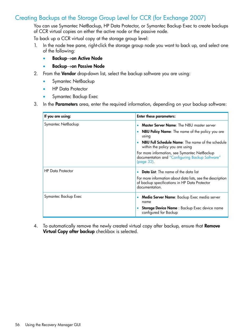 HP 3PAR Application Software Suite for Microsoft Exchange User Manual | Page 56 / 168