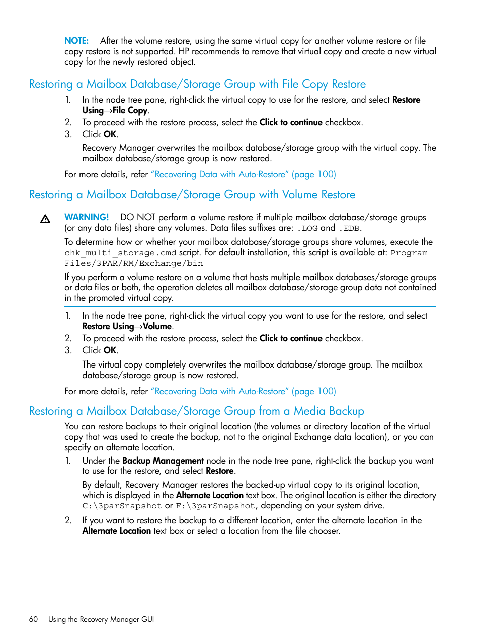 HP 3PAR Application Software Suite for Microsoft Exchange User Manual | Page 60 / 168