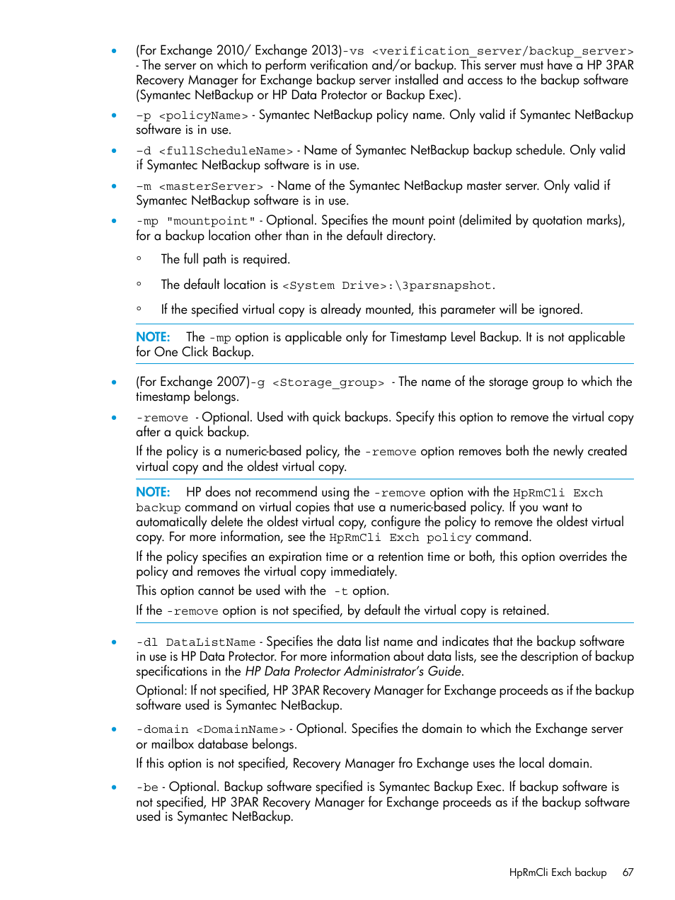 HP 3PAR Application Software Suite for Microsoft Exchange User Manual | Page 67 / 168