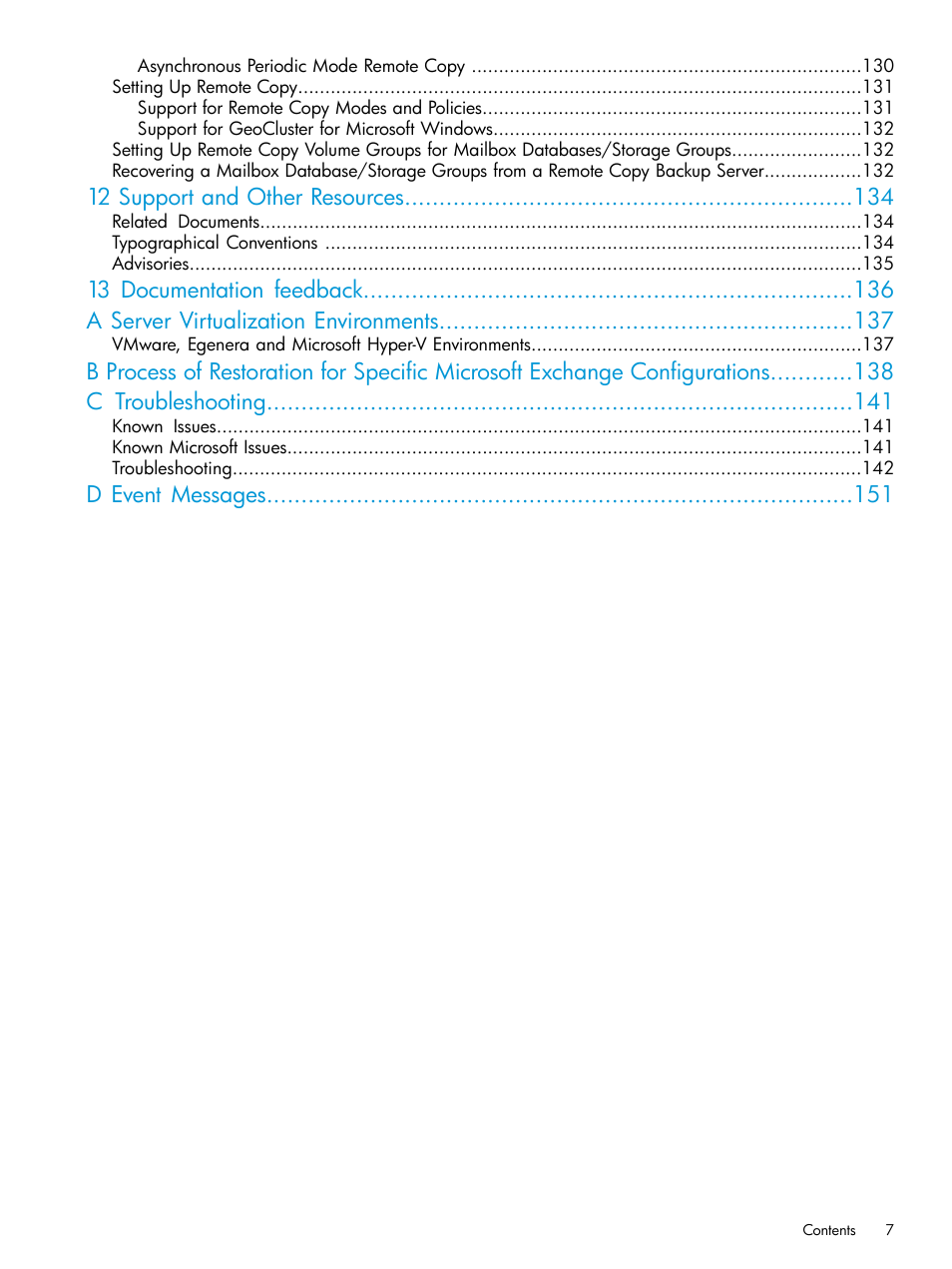 12 support and other resources, D event messages | HP 3PAR Application Software Suite for Microsoft Exchange User Manual | Page 7 / 168