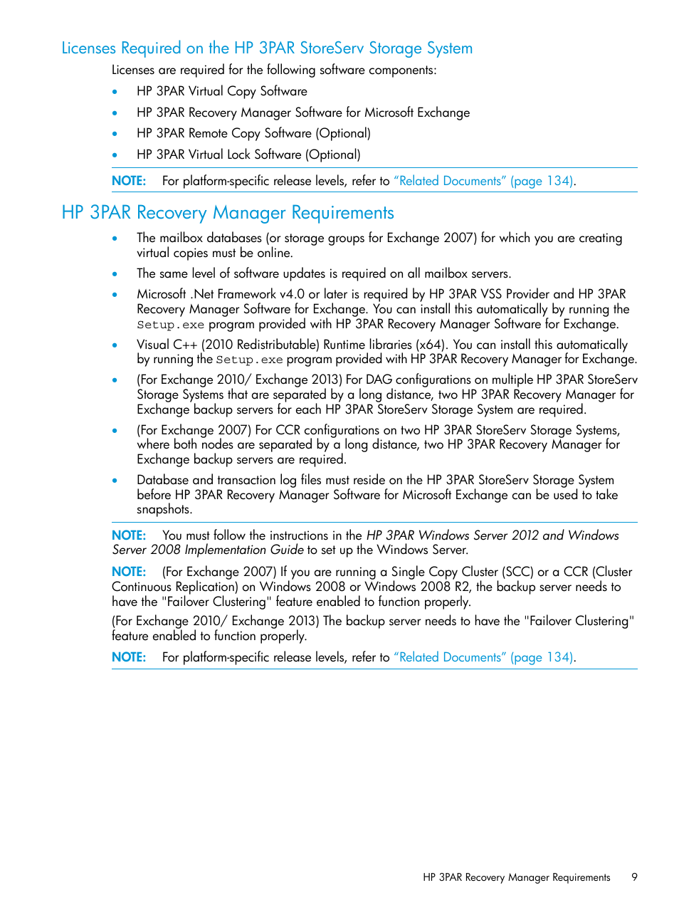 Hp 3par recovery manager requirements | HP 3PAR Application Software Suite for Microsoft Exchange User Manual | Page 9 / 168