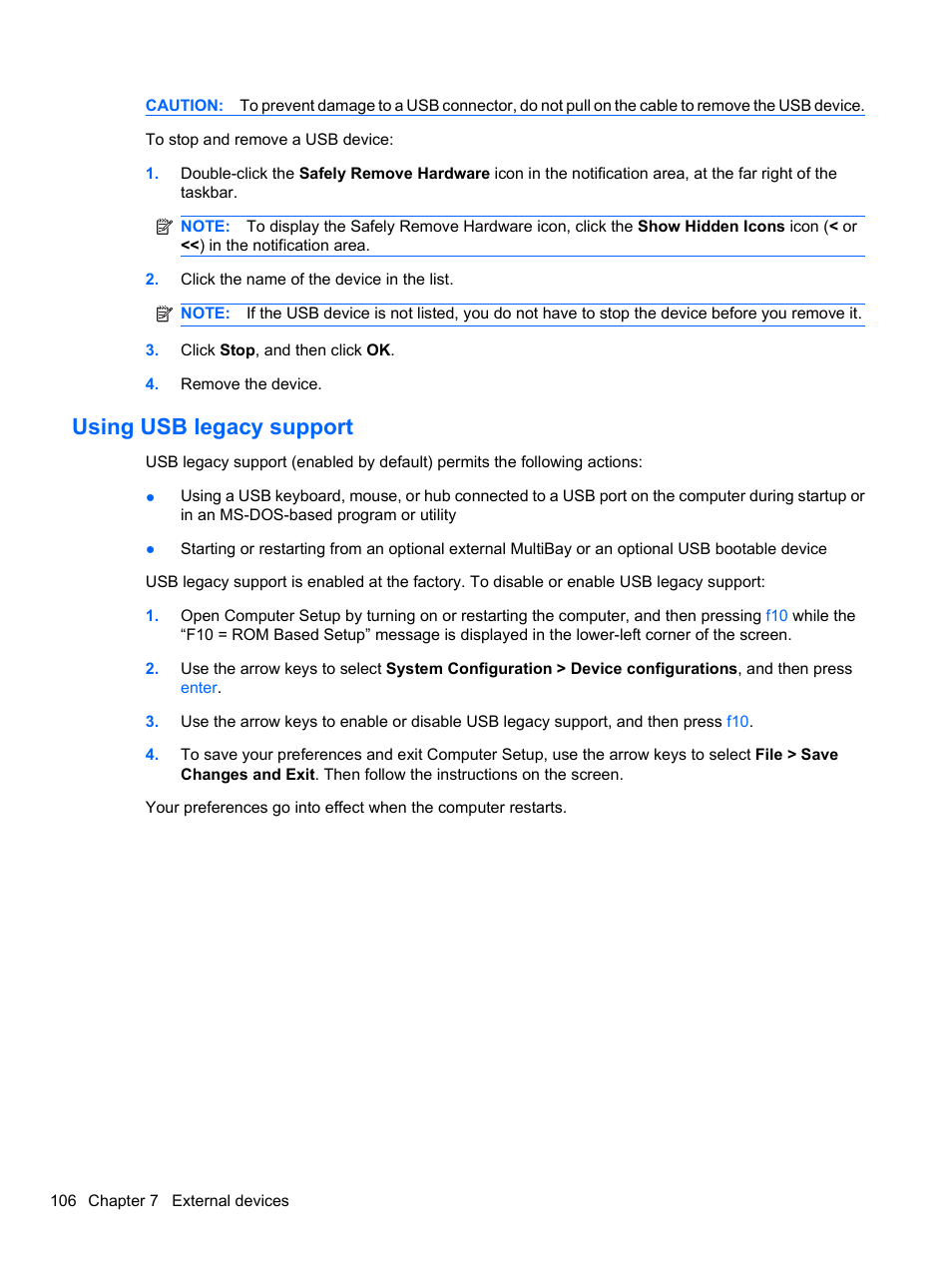 Using usb legacy support | HP ProBook 4326s Notebook-PC User Manual | Page 118 / 192