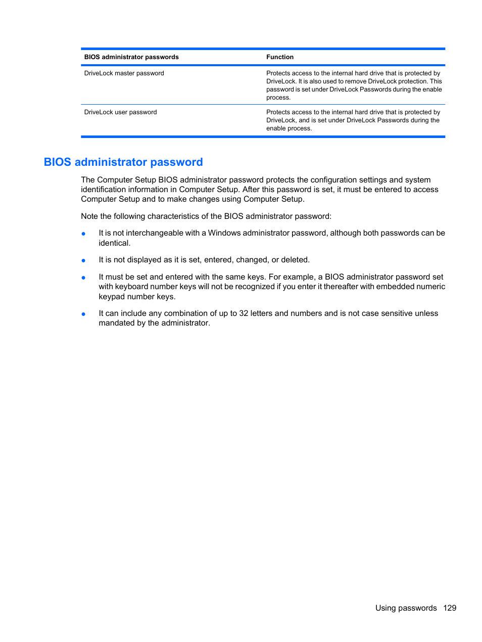 Bios administrator password | HP ProBook 4326s Notebook-PC User Manual | Page 141 / 192