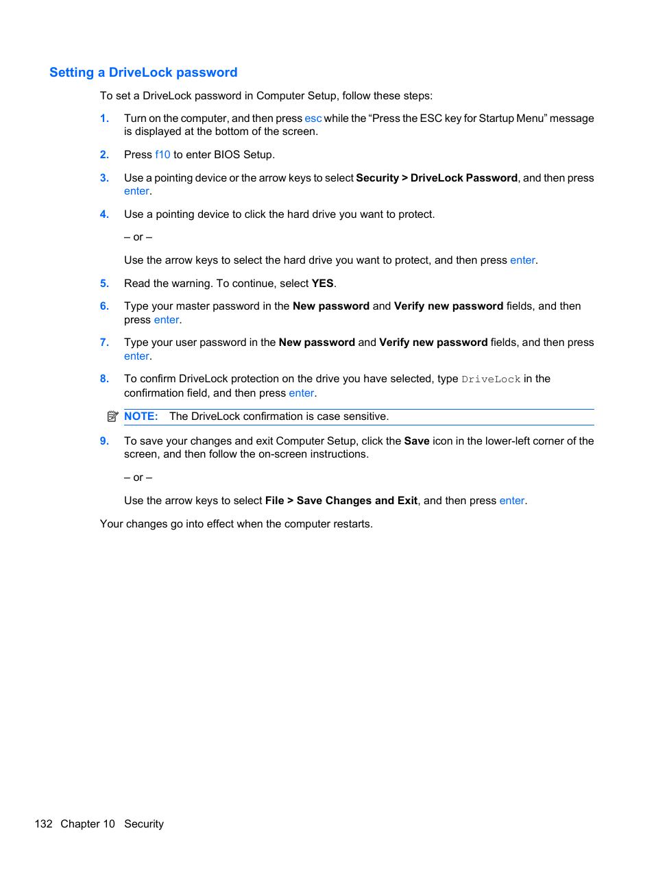 Setting a drivelock password | HP ProBook 4326s Notebook-PC User Manual | Page 144 / 192