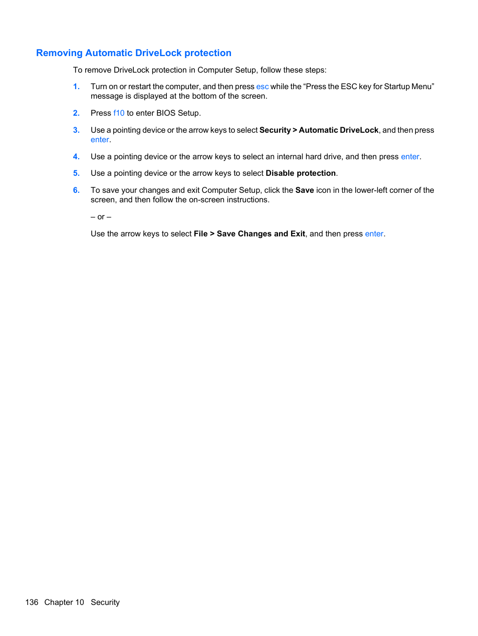 Removing automatic drivelock protection | HP ProBook 4326s Notebook-PC User Manual | Page 148 / 192
