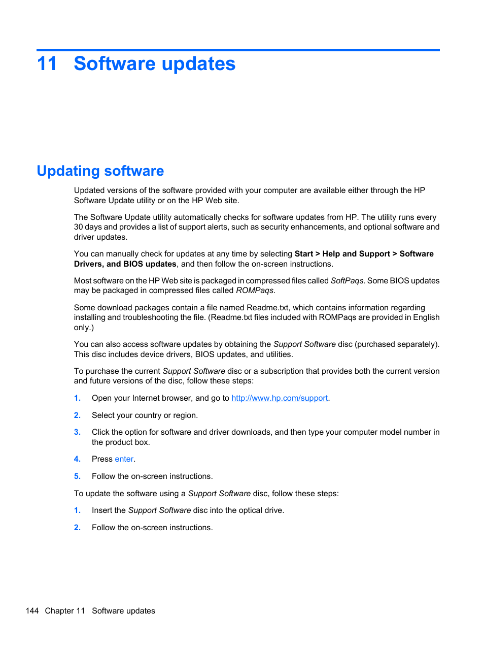 Software updates, Updating software, 11 software updates | HP ProBook 4326s Notebook-PC User Manual | Page 156 / 192