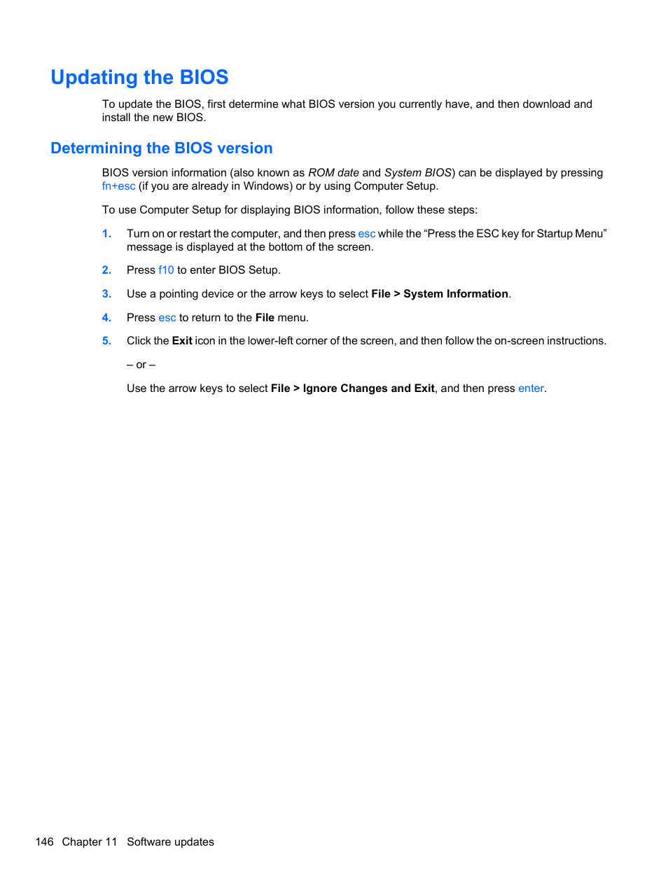 Updating the bios, Determining the bios version | HP ProBook 4326s Notebook-PC User Manual | Page 158 / 192