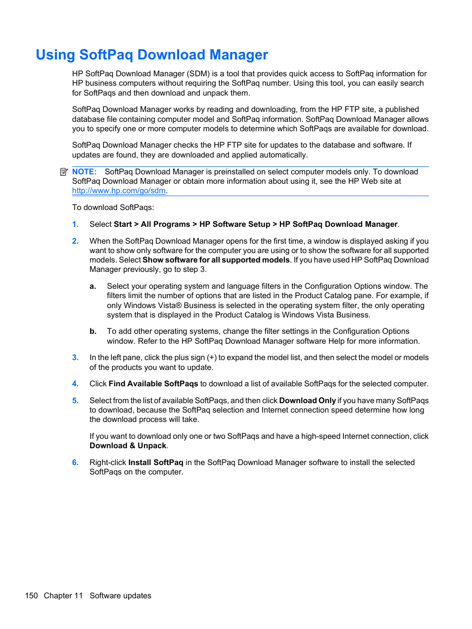 Using softpaq download manager | HP ProBook 4326s Notebook-PC User Manual | Page 162 / 192