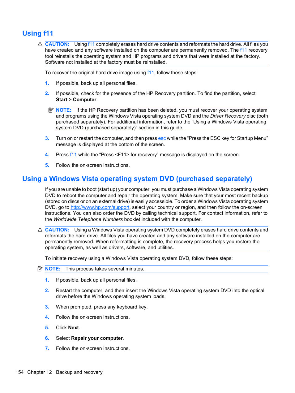 Using f11 | HP ProBook 4326s Notebook-PC User Manual | Page 166 / 192