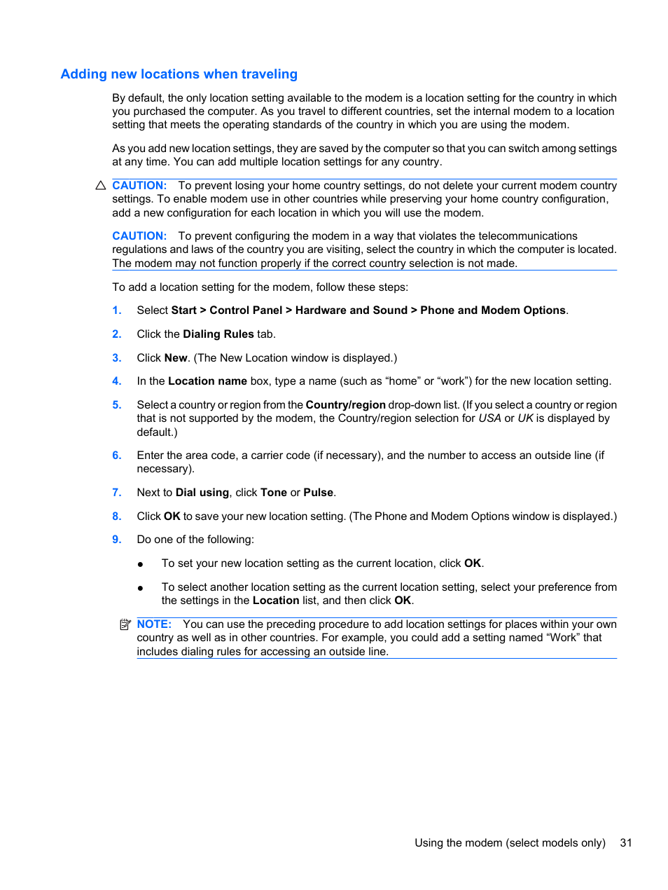 Adding new locations when traveling | HP ProBook 4326s Notebook-PC User Manual | Page 43 / 192