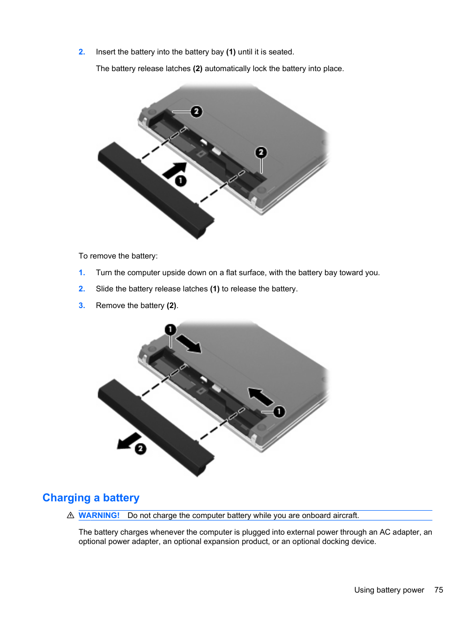 Charging a battery | HP ProBook 4326s Notebook-PC User Manual | Page 87 / 192