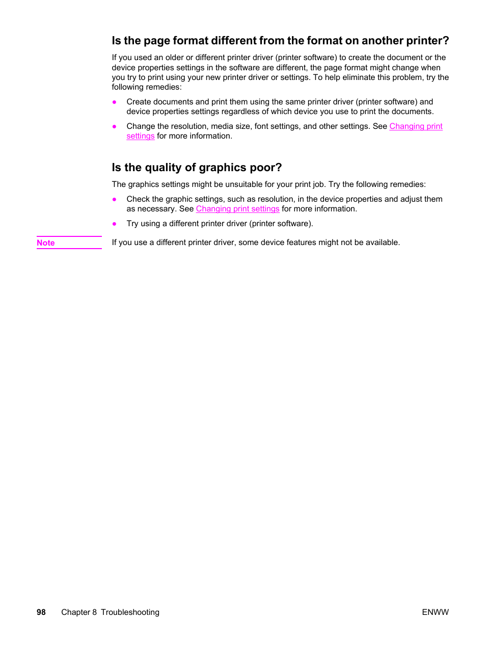 Is the quality of graphics poor | HP LaserJet 3020 All-in-One Printer User Manual | Page 108 / 182