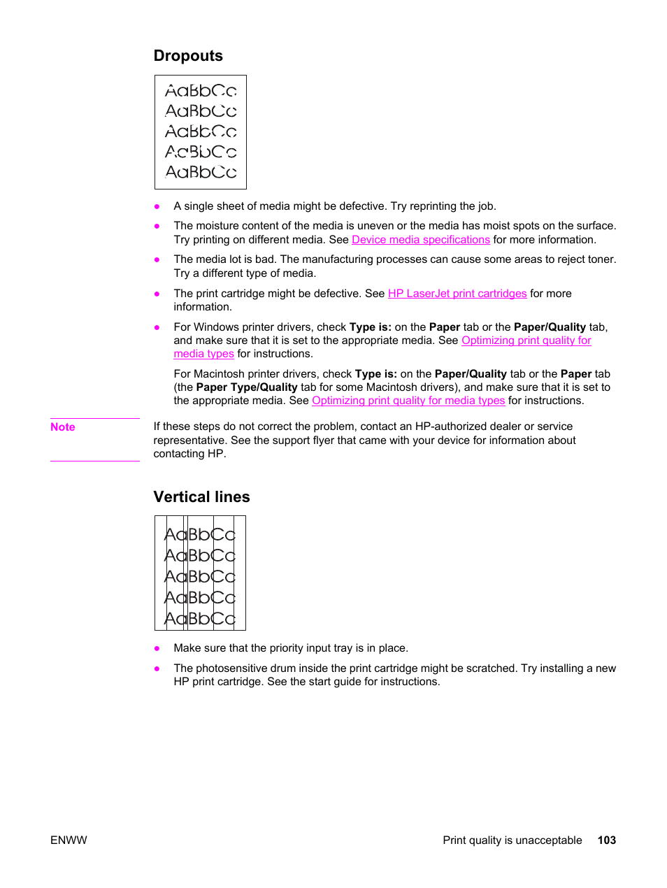 Dropouts, Vertical lines, Dropouts vertical lines | HP LaserJet 3020 All-in-One Printer User Manual | Page 113 / 182