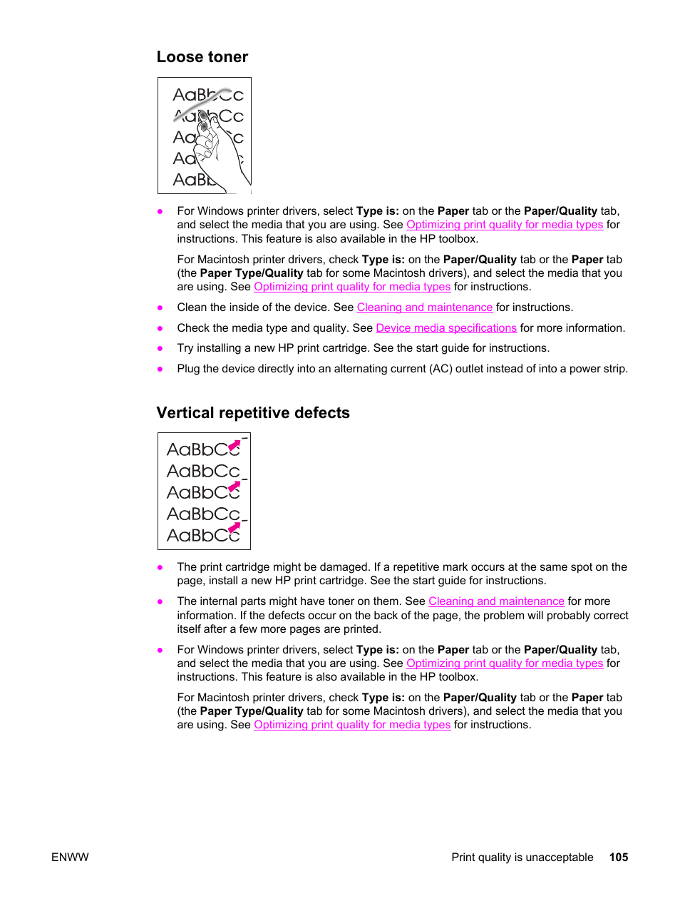 Loose toner, Vertical repetitive defects, Loose toner vertical repetitive defects | HP LaserJet 3020 All-in-One Printer User Manual | Page 115 / 182