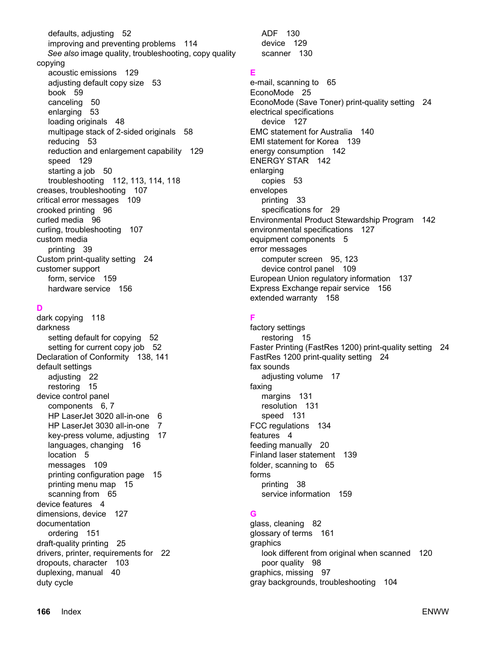 HP LaserJet 3020 All-in-One Printer User Manual | Page 176 / 182