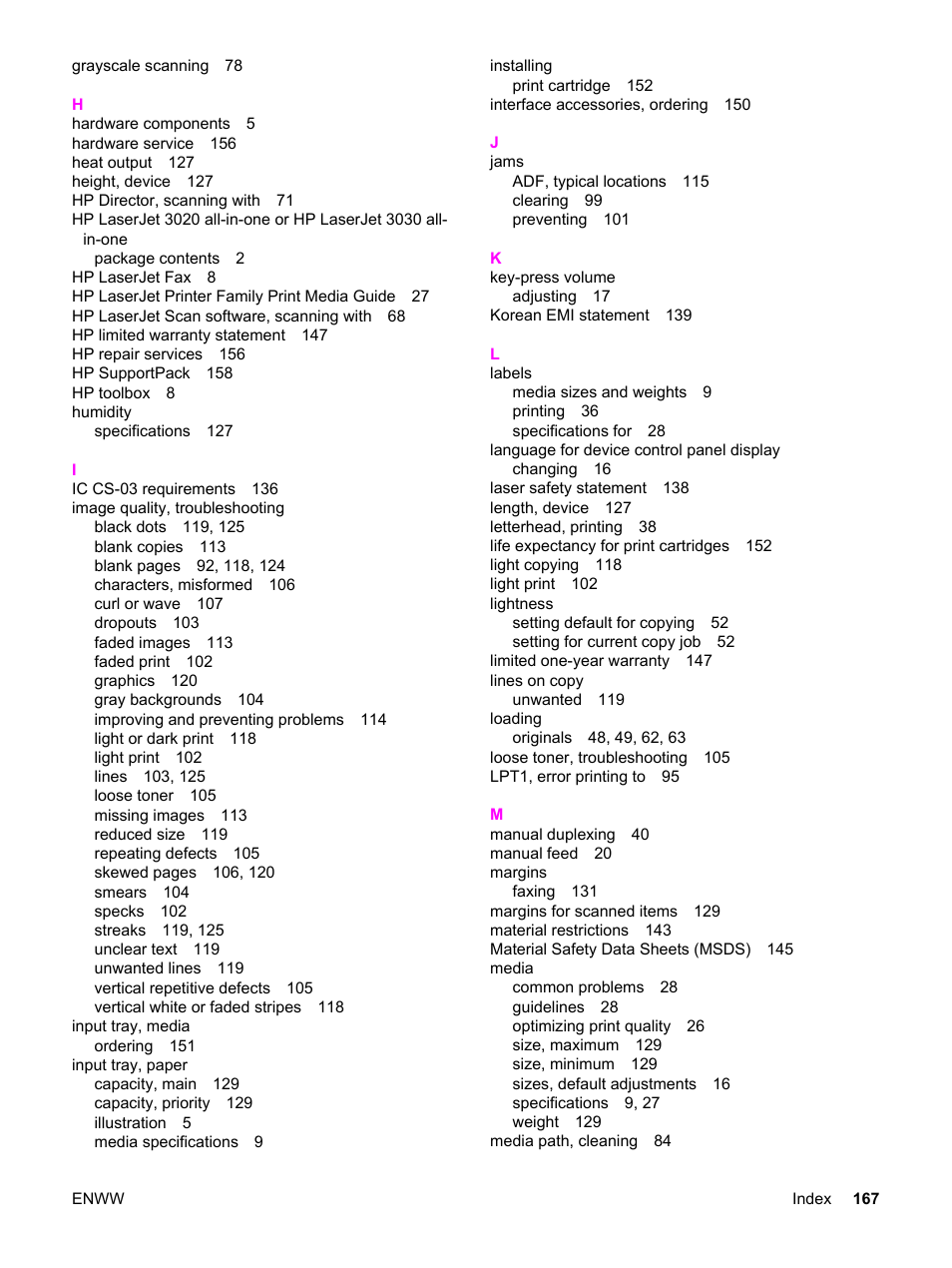 HP LaserJet 3020 All-in-One Printer User Manual | Page 177 / 182