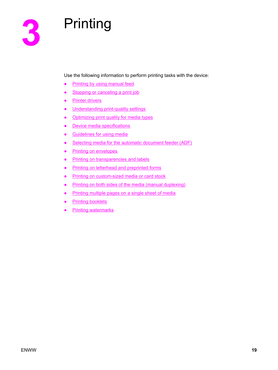 Printing, 3 printing | HP LaserJet 3020 All-in-One Printer User Manual | Page 29 / 182