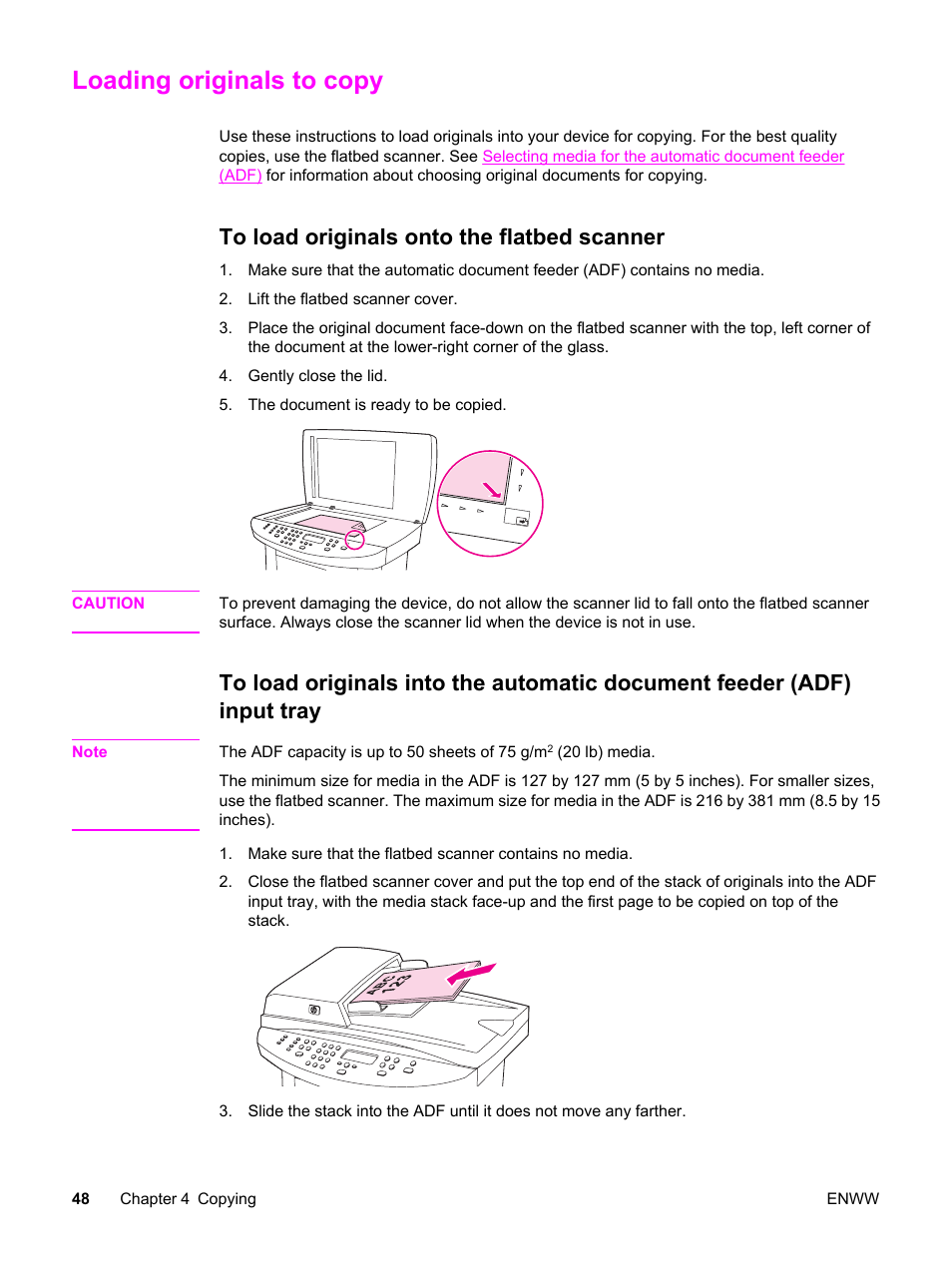 Loading originals to copy, To load originals onto the flatbed scanner | HP LaserJet 3020 All-in-One Printer User Manual | Page 58 / 182