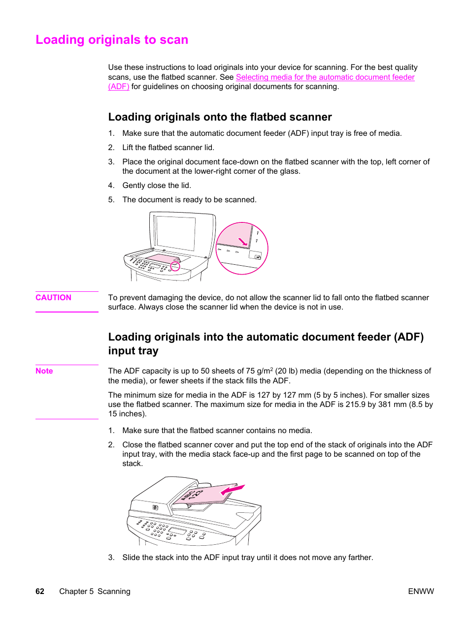 Loading originals to scan, Loading originals onto the flatbed scanner | HP LaserJet 3020 All-in-One Printer User Manual | Page 72 / 182