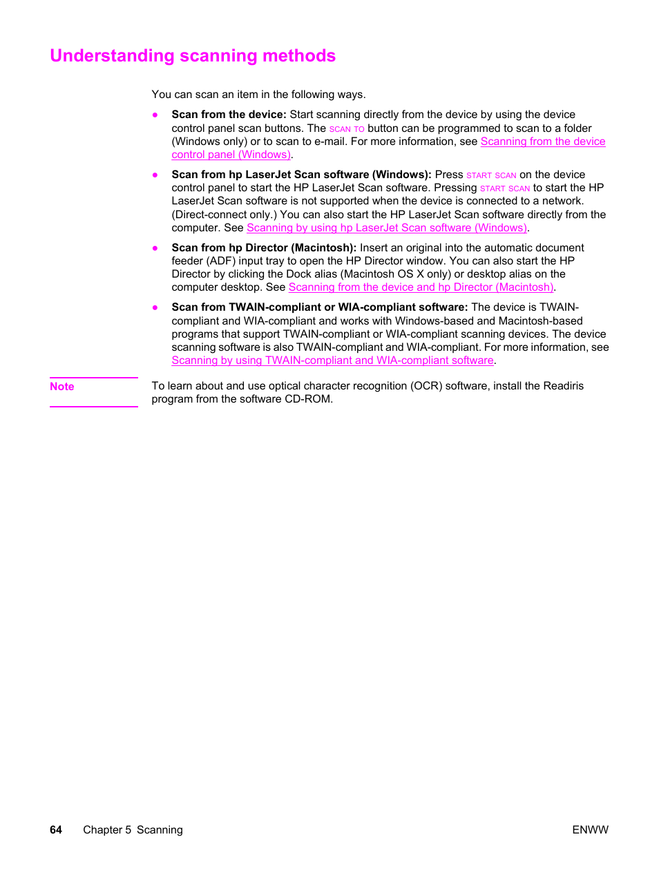 Understanding scanning methods | HP LaserJet 3020 All-in-One Printer User Manual | Page 74 / 182