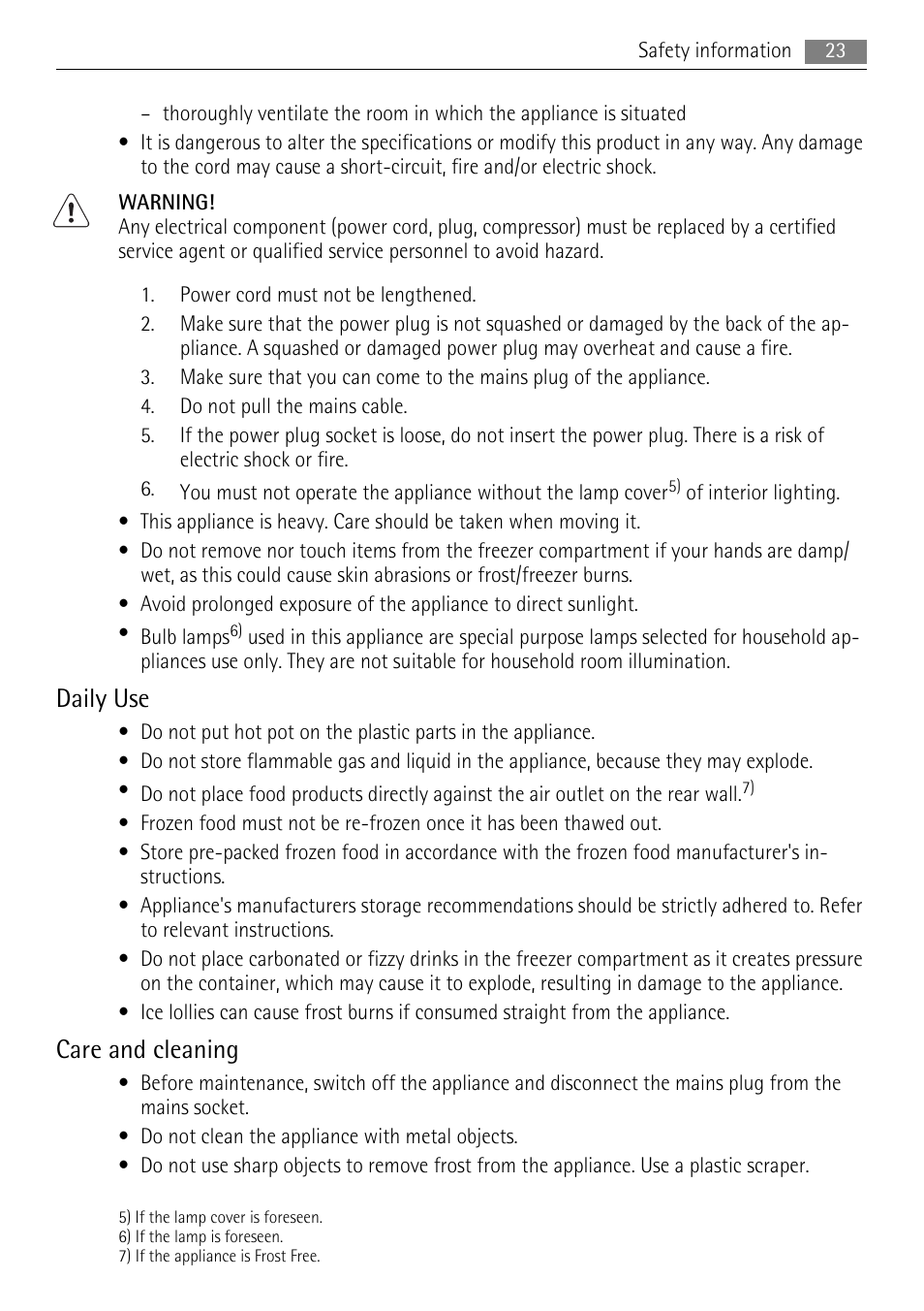 Daily use, Care and cleaning | AEG SKS68240F0 User Manual | Page 23 / 76