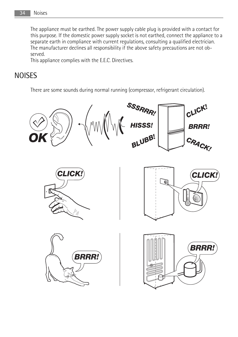 Noises, Click, Brrr | AEG SKS68240F0 User Manual | Page 34 / 76