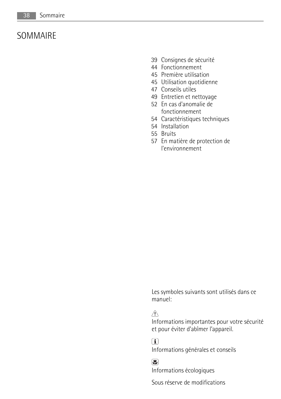 Sommaire | AEG SKS68240F0 User Manual | Page 38 / 76