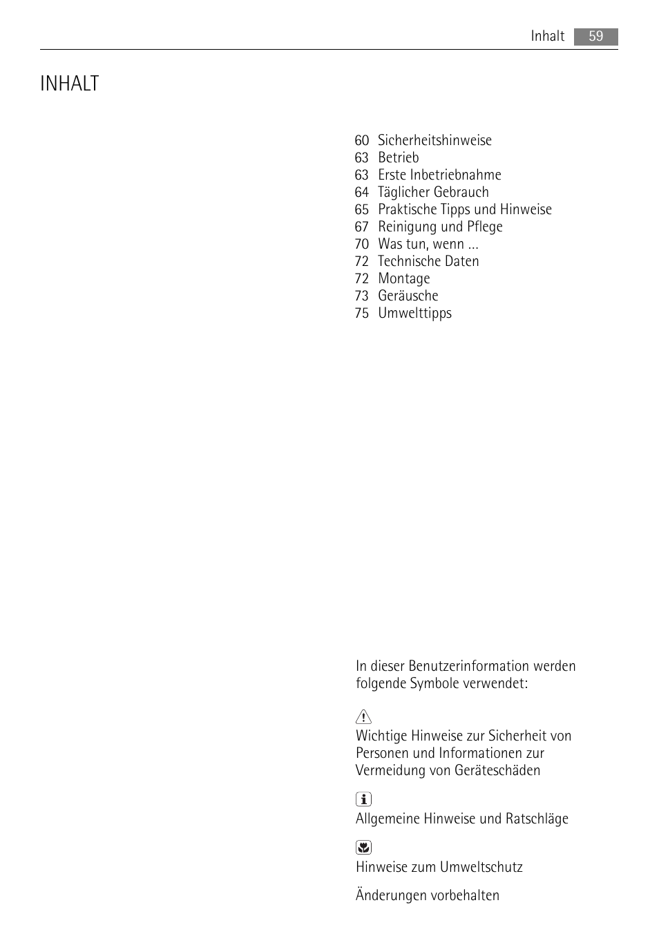 Inhalt | AEG SKS68240F0 User Manual | Page 59 / 76