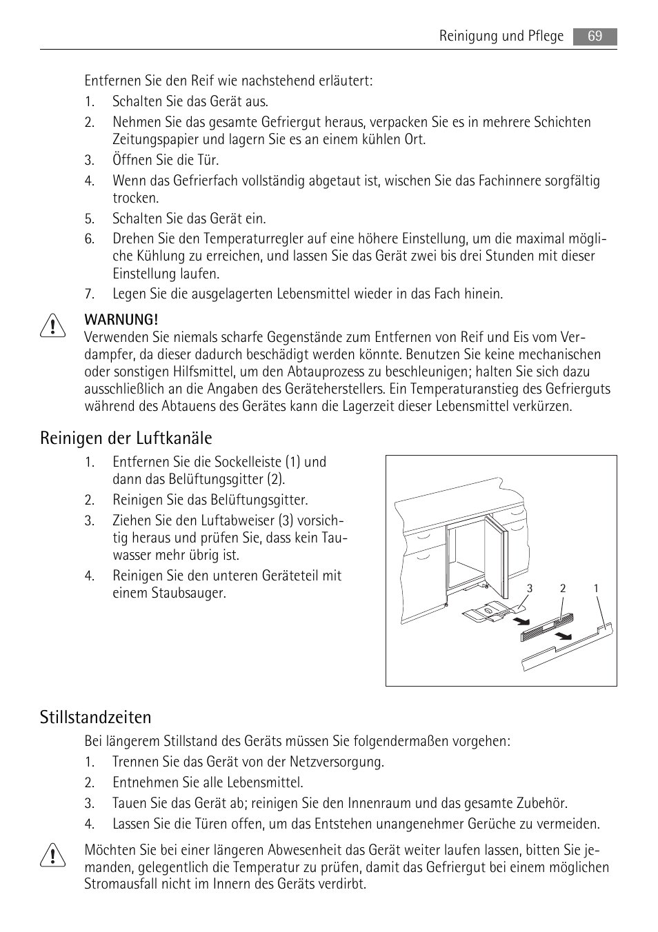 Reinigen der luftkanäle, Stillstandzeiten | AEG SKS68240F0 User Manual | Page 69 / 76