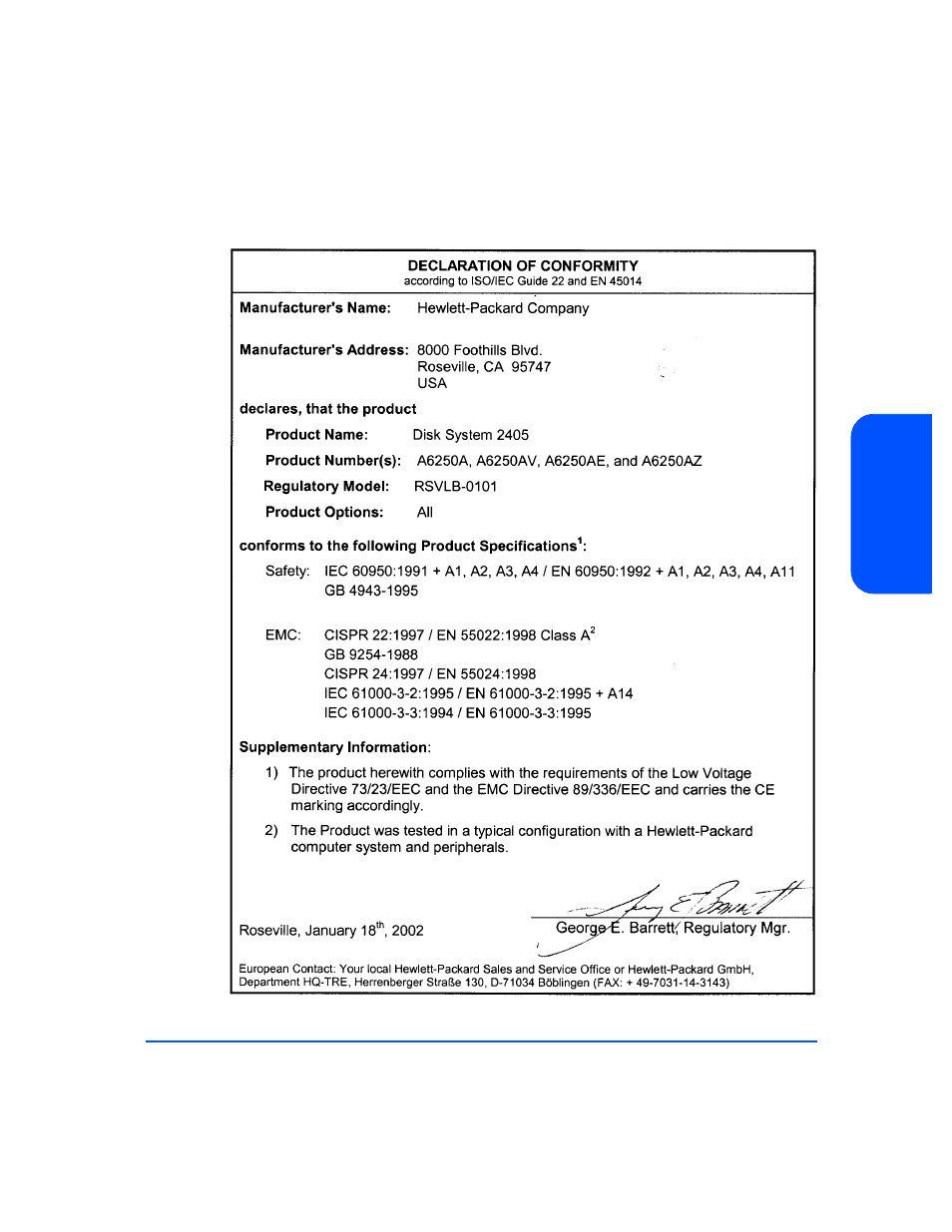 G. declaration of conformity, G. declaration of conformity 139 | HP StorageWorks 2405 Disk System User Manual | Page 139 / 144