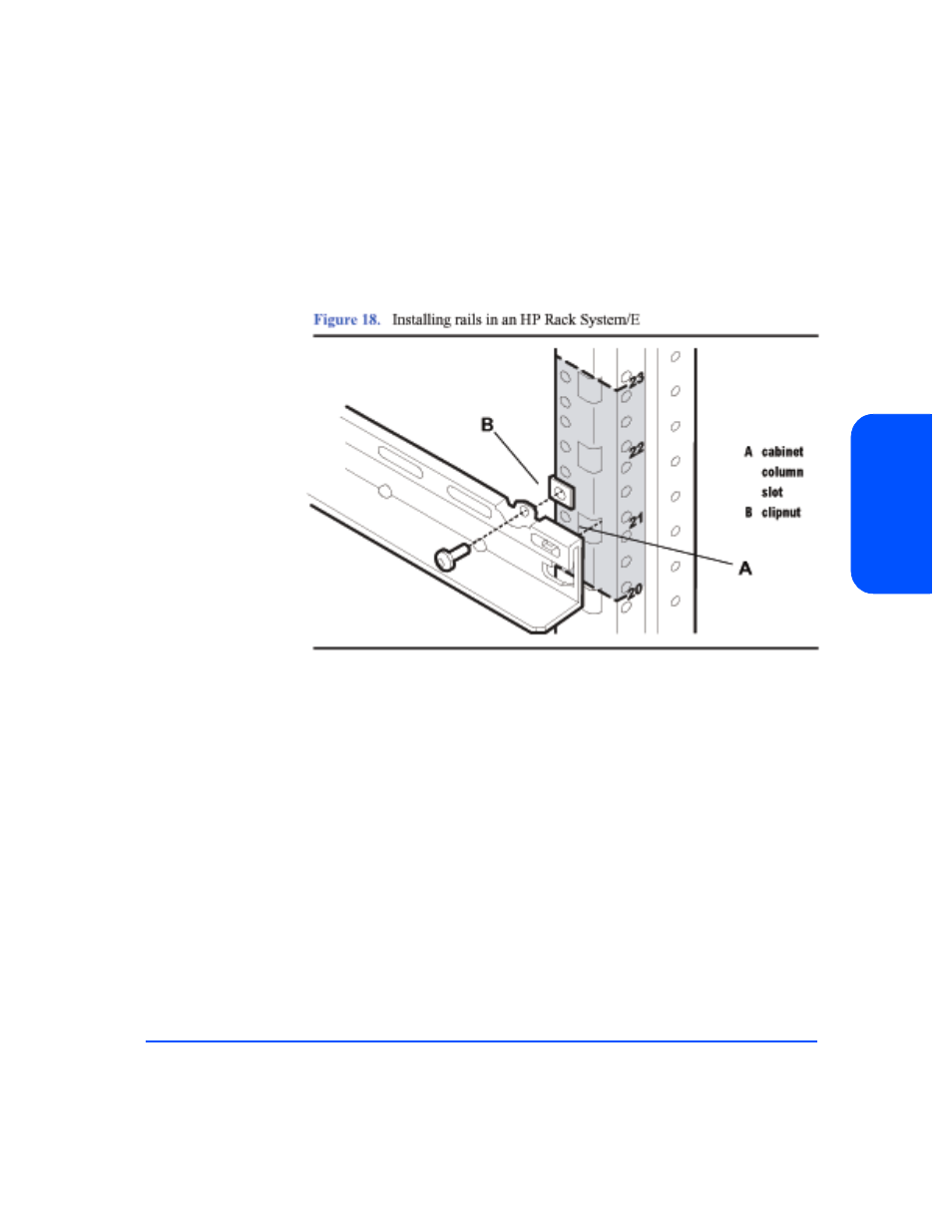 Figure 18, Installing rails in an hp rack system/e 45 | HP StorageWorks 2405 Disk System User Manual | Page 45 / 144