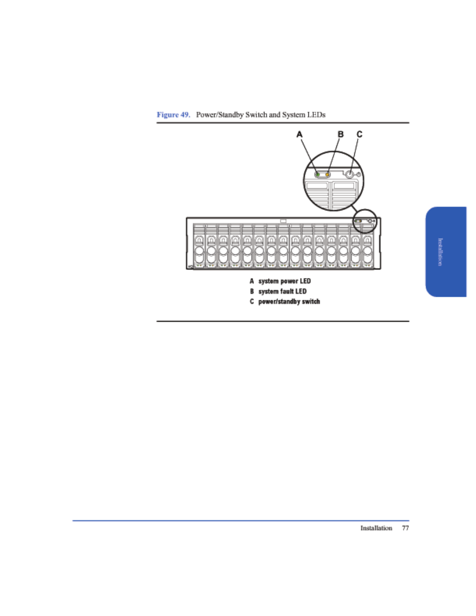 Figure 49, Power/standby switch and system leds 77 | HP StorageWorks 2405 Disk System User Manual | Page 77 / 144