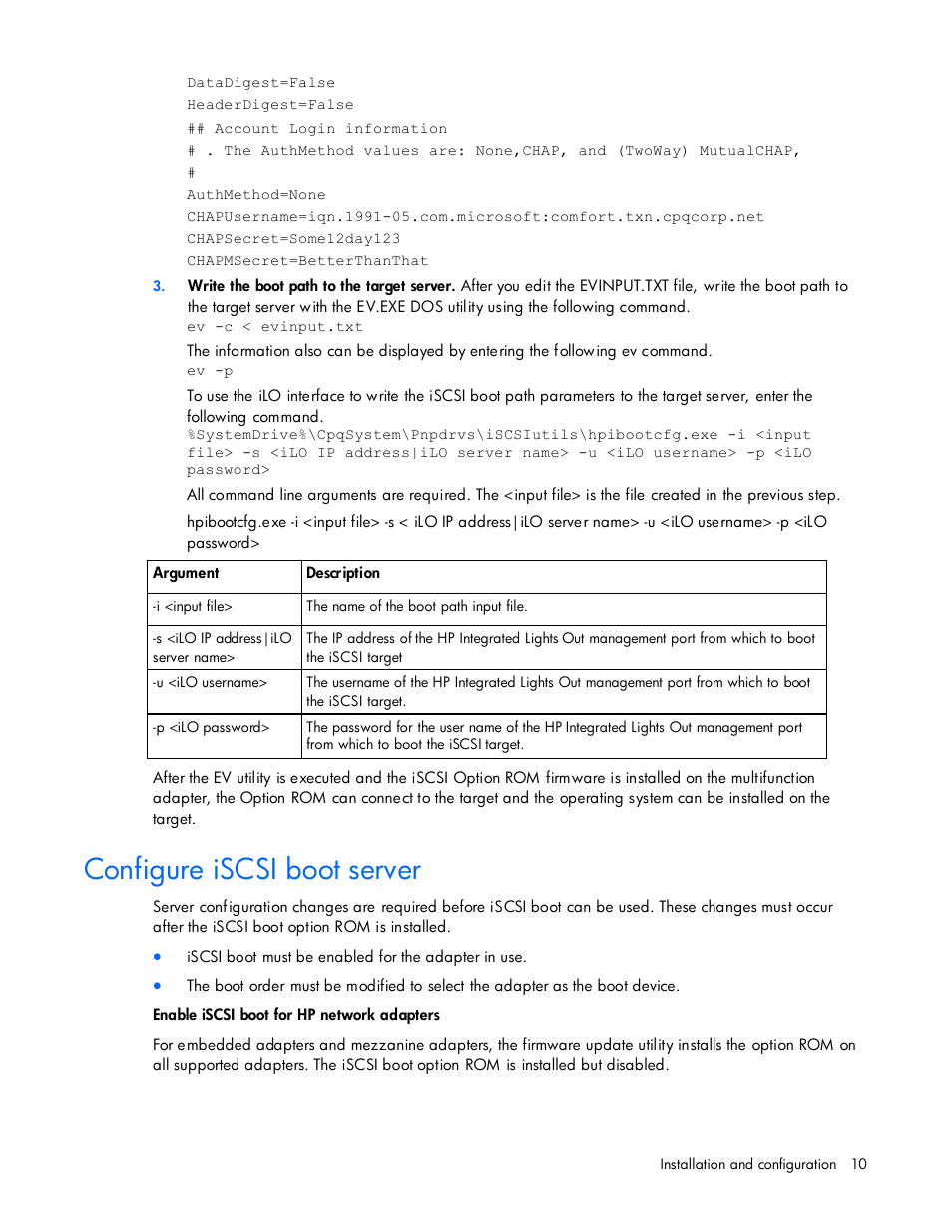 Configure iscsi boot server | HP NC374m PCI Express Dual Port Multifunction Gigabit Server Adapter User Manual | Page 10 / 26