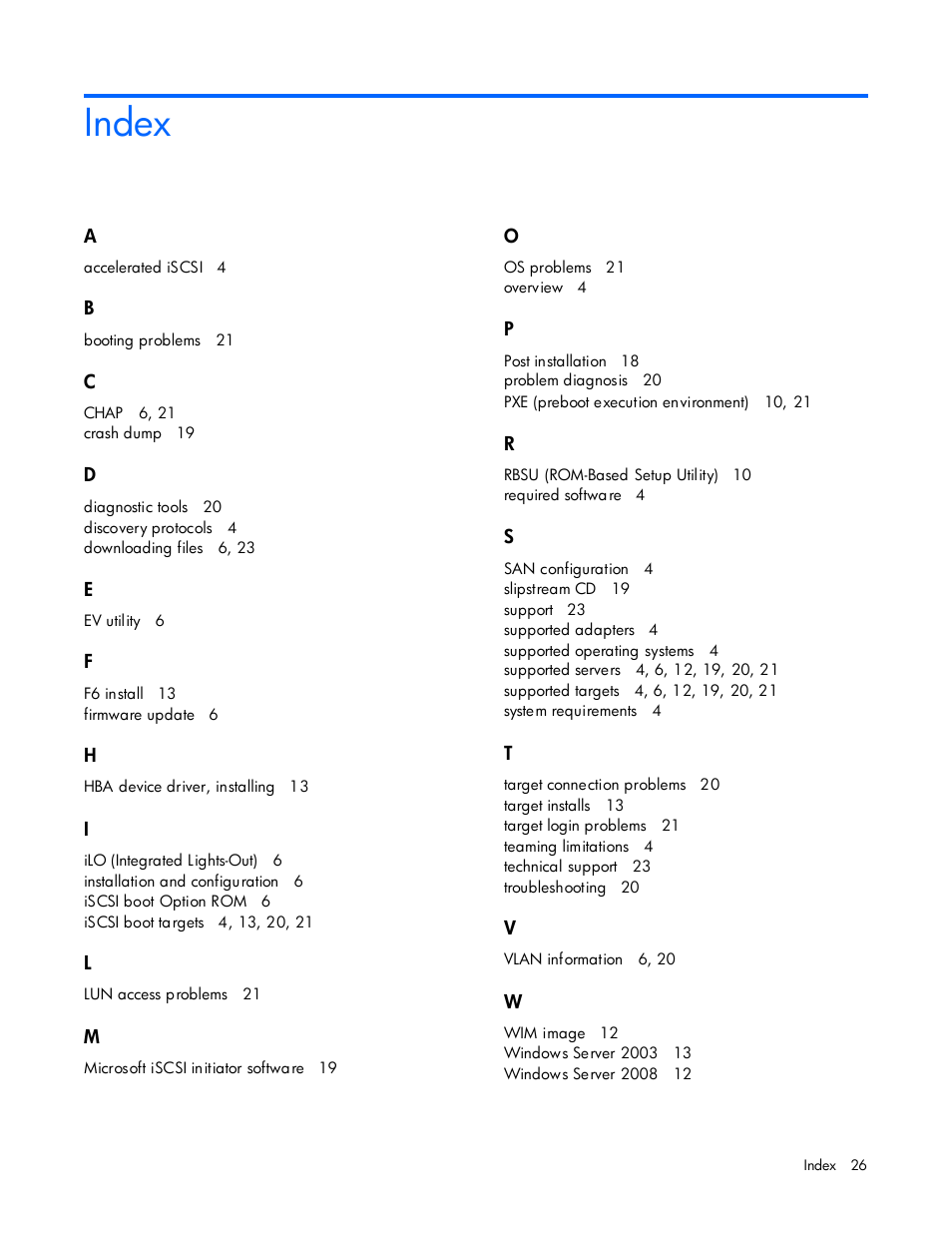 Index | HP NC374m PCI Express Dual Port Multifunction Gigabit Server Adapter User Manual | Page 26 / 26