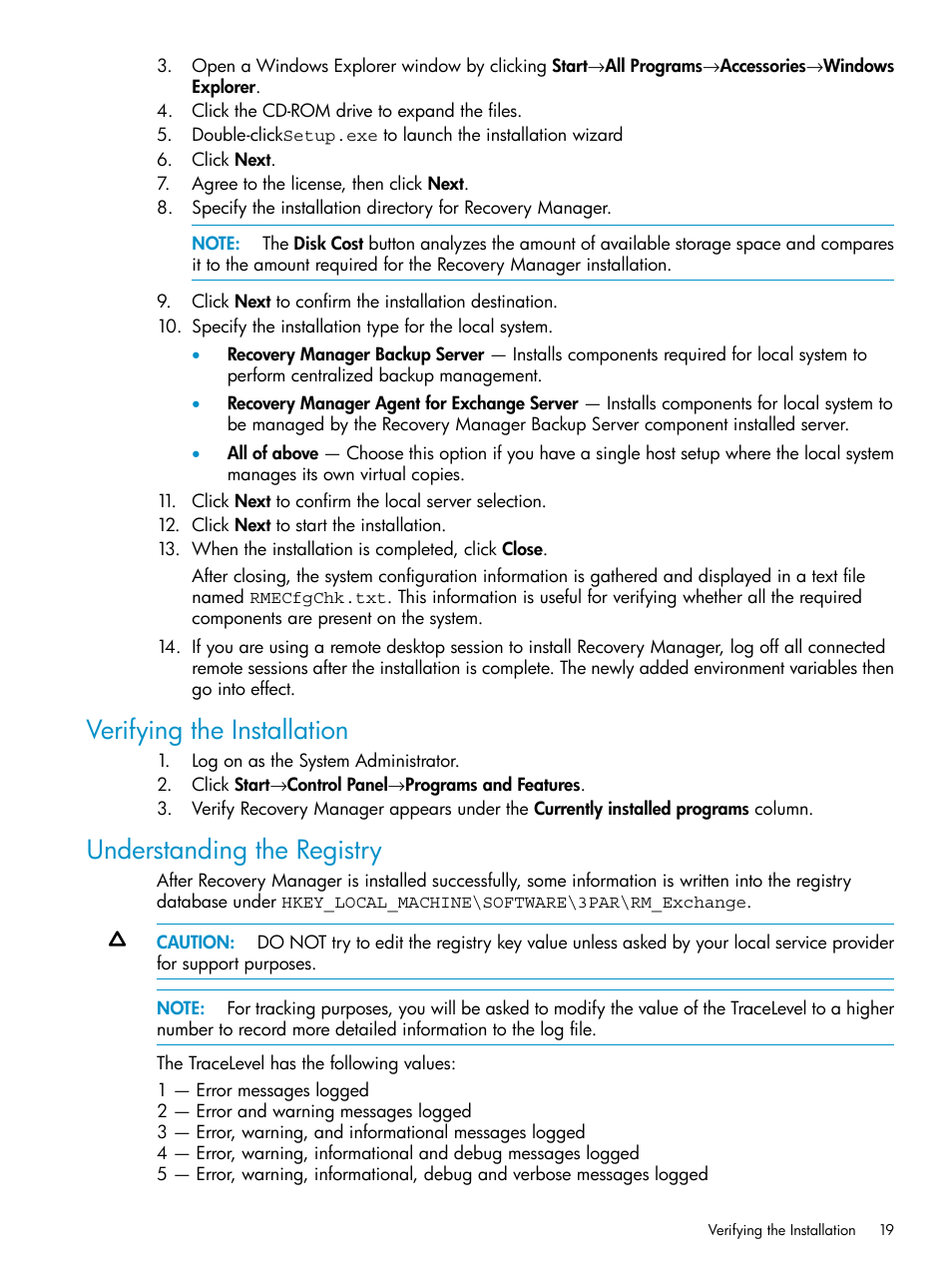 Verifying the installation, Understanding the registry | HP 3PAR Recovery Manager Software for VMware vSphere Licenses User Manual | Page 19 / 119