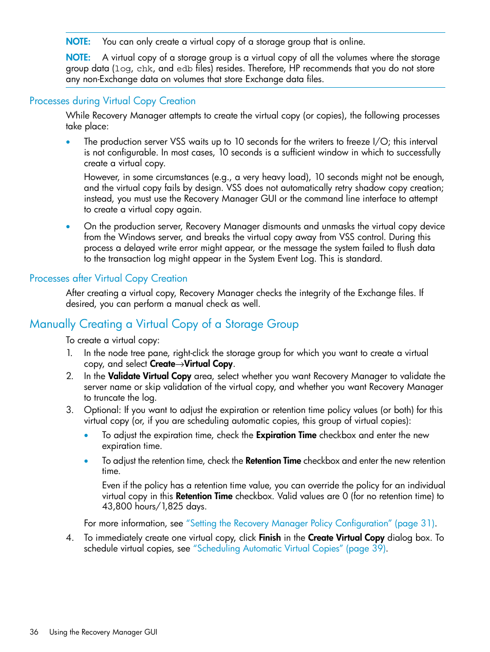 Processes during virtual copy creation, Processes after virtual copy creation | HP 3PAR Recovery Manager Software for VMware vSphere Licenses User Manual | Page 36 / 119