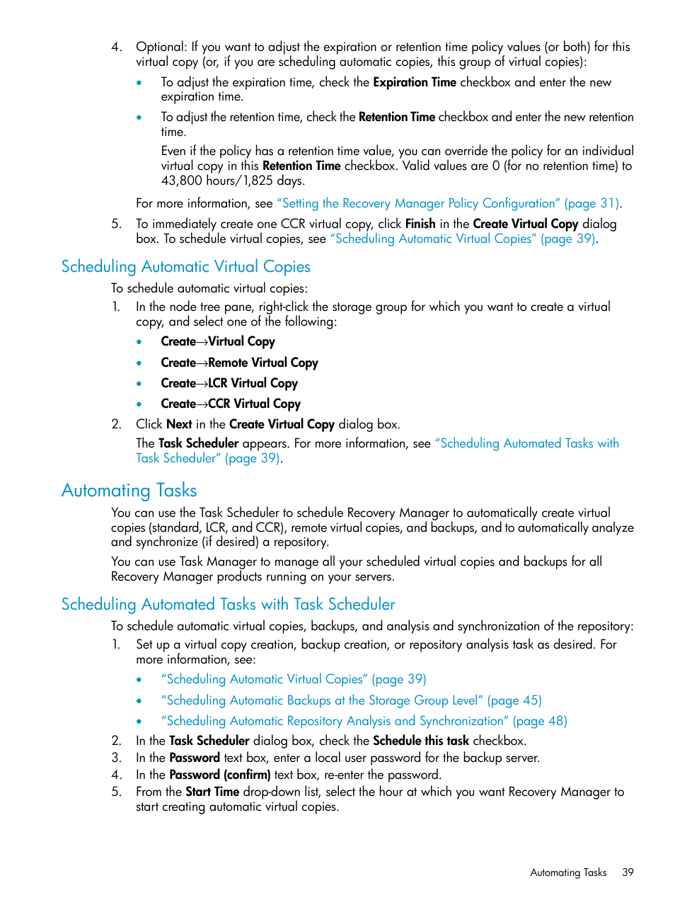 Scheduling automatic virtual copies, Automating tasks, Scheduling automated tasks with task scheduler | HP 3PAR Recovery Manager Software for VMware vSphere Licenses User Manual | Page 39 / 119