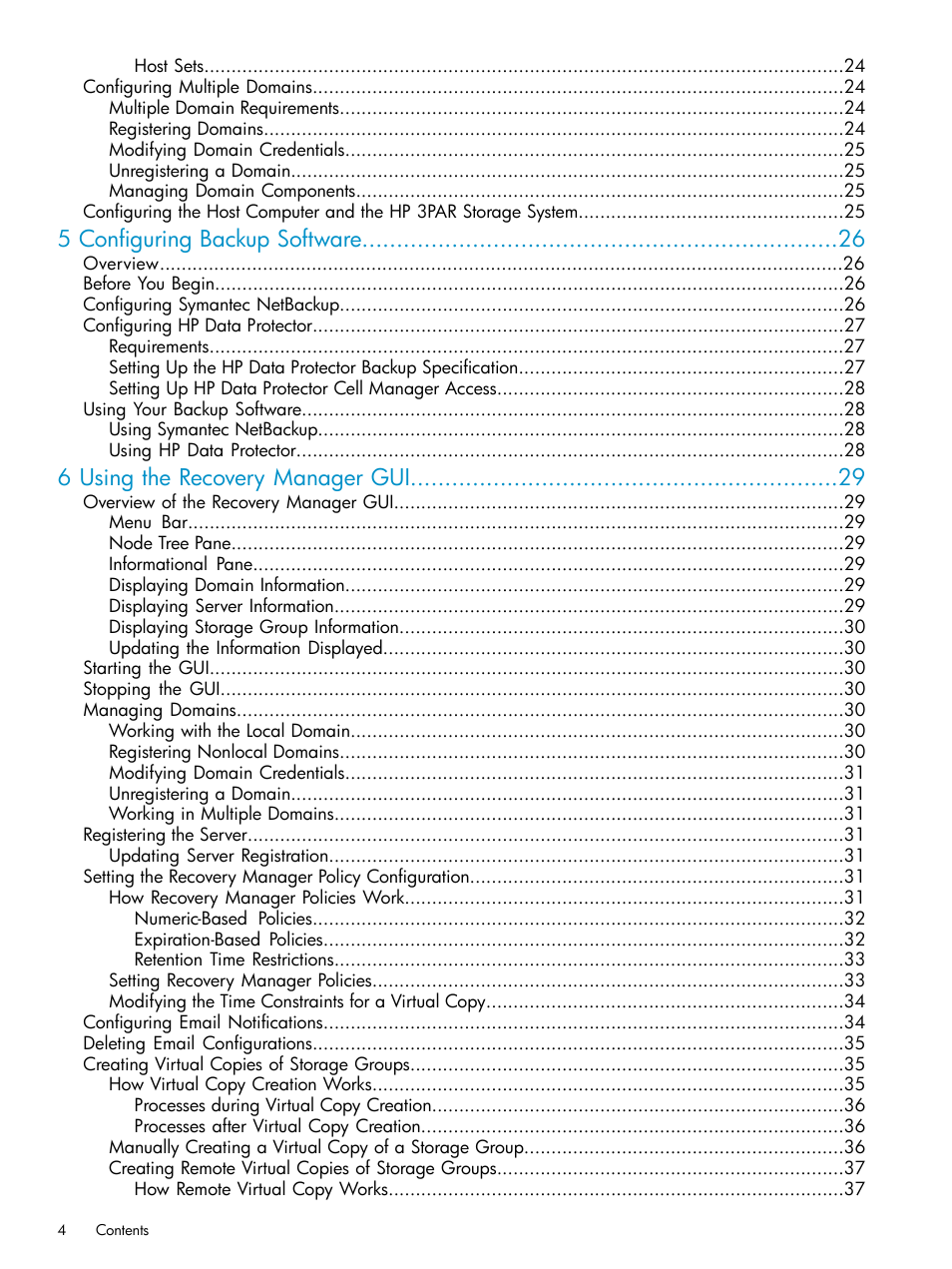 5 configuring backup software, 6 using the recovery manager gui | HP 3PAR Recovery Manager Software for VMware vSphere Licenses User Manual | Page 4 / 119