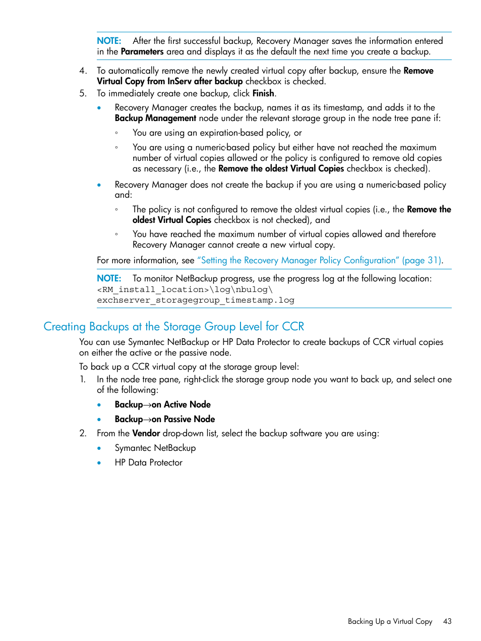 HP 3PAR Recovery Manager Software for VMware vSphere Licenses User Manual | Page 43 / 119